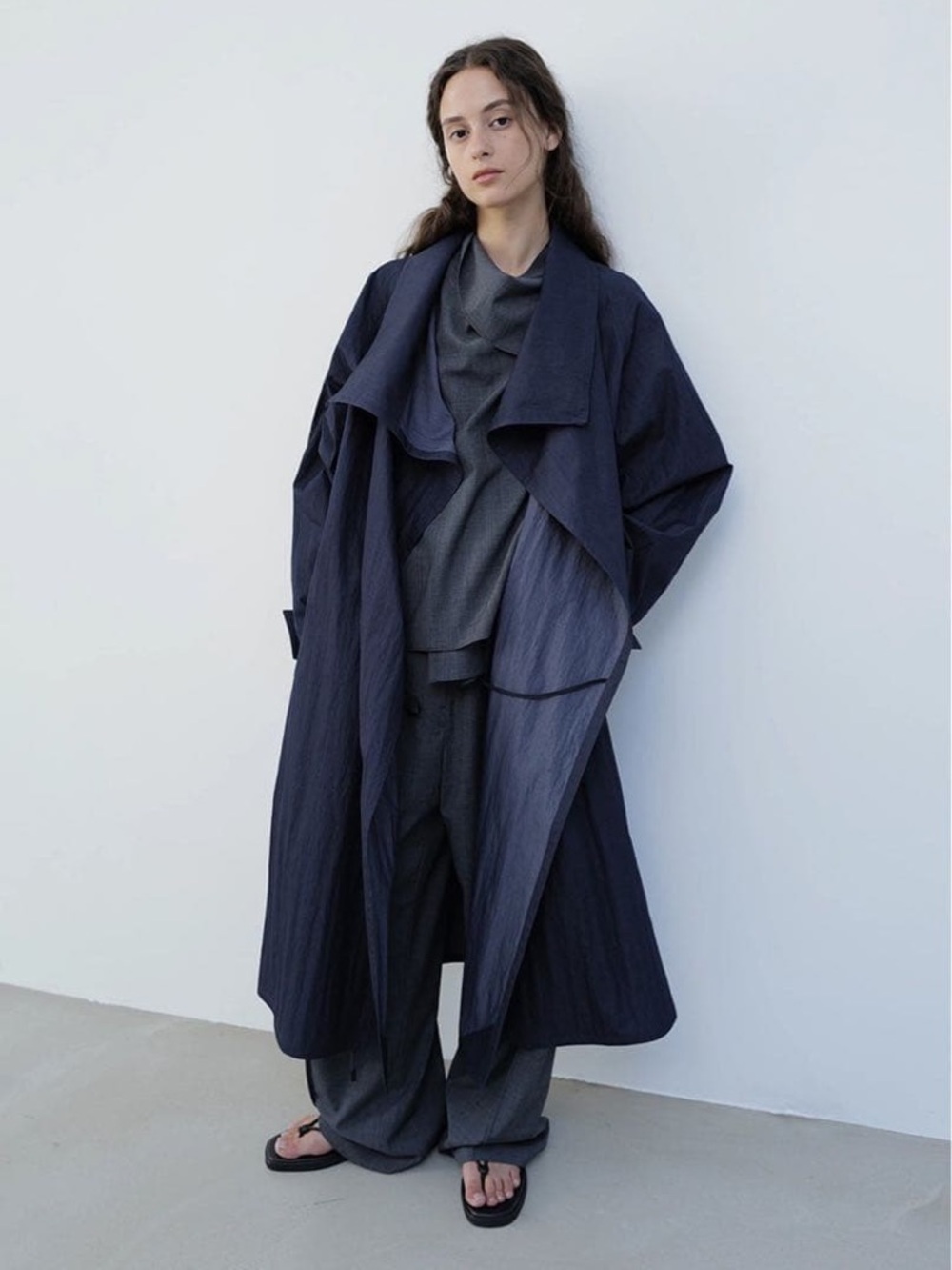 Navy Draped Trench Coat